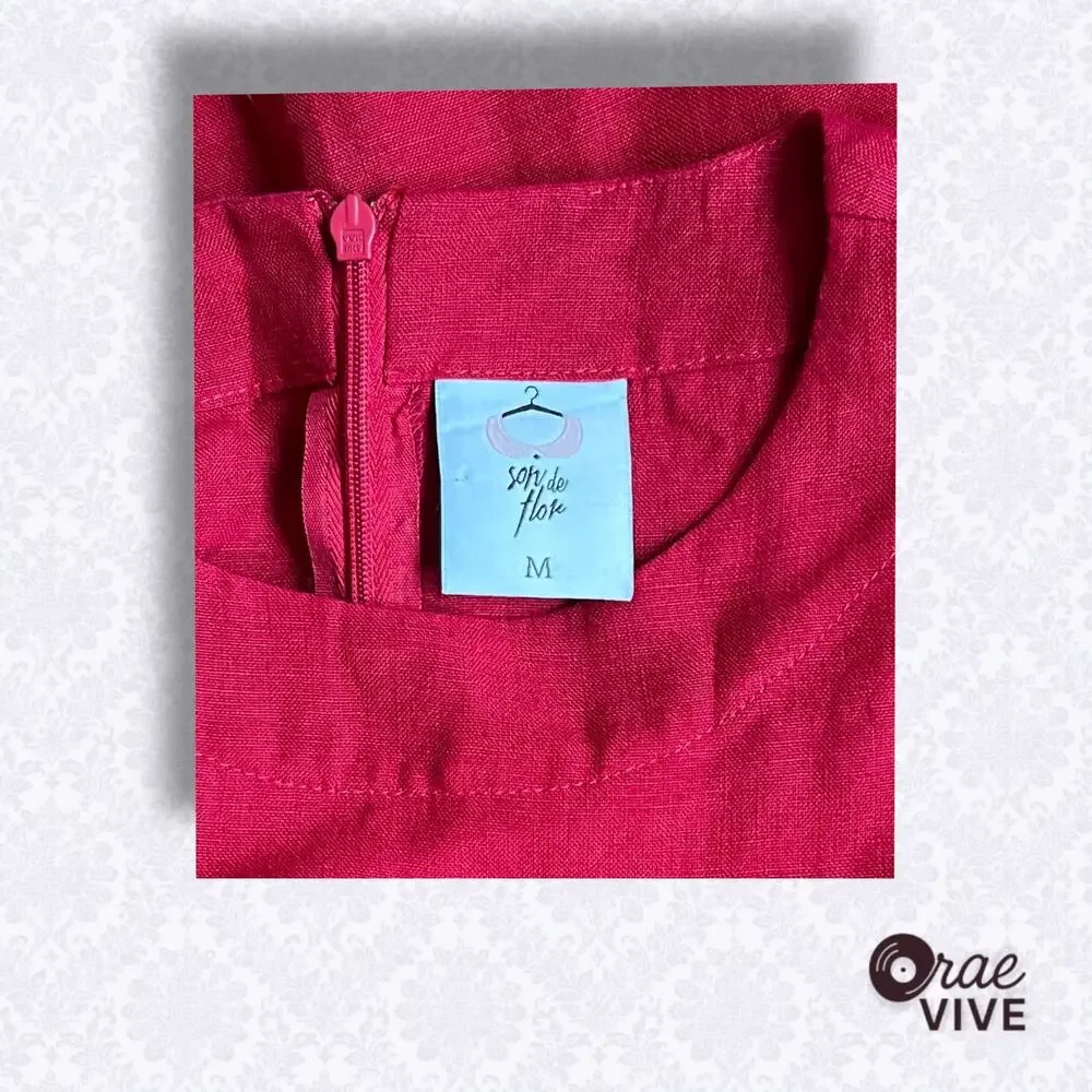 Son de Flor M Baltic Linen Midi Dress Marsala Red Long Sleeve Pockets - Picture 6 of 8